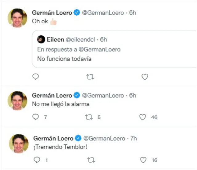 12.5.2022 | Tuit de Germán Loero sobre el sismo en Lima. Foto: captura Twitter