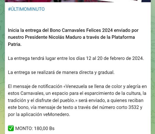 El Primer Bono Especial de febrero fue el último subsidio entregado por el gobierno venezolano. Foto: Canal Patria Digital   