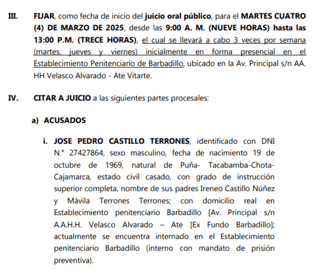  Poder Judicial programó para el 4 de marzo audiencia contra Pedro Castillo por los presuntos delitos de rebelión y abuso de autorida.   