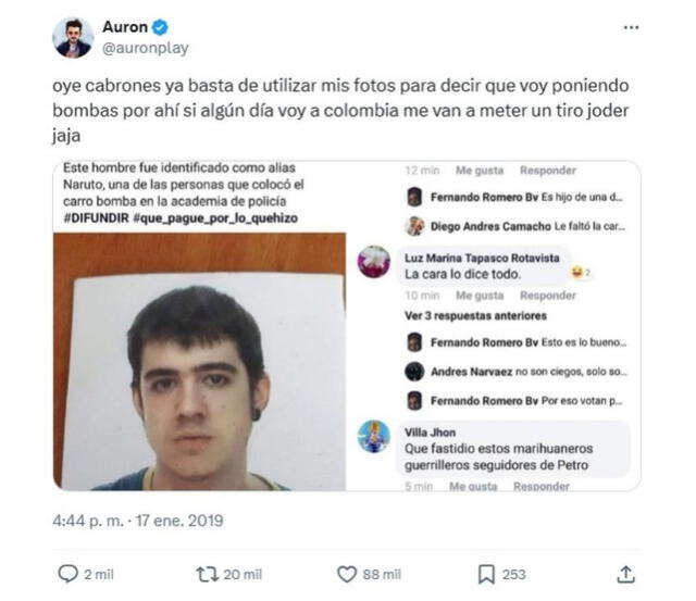 <em>Publicación de AuronPlay con otra de las imágenes virales. Foto: captura de X</em>   