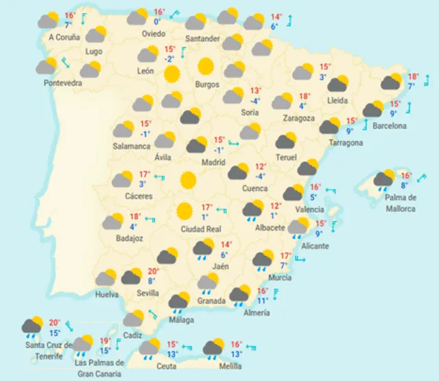 Mapa tiempo en España hoy, sábado 28 de marzo de 2020.