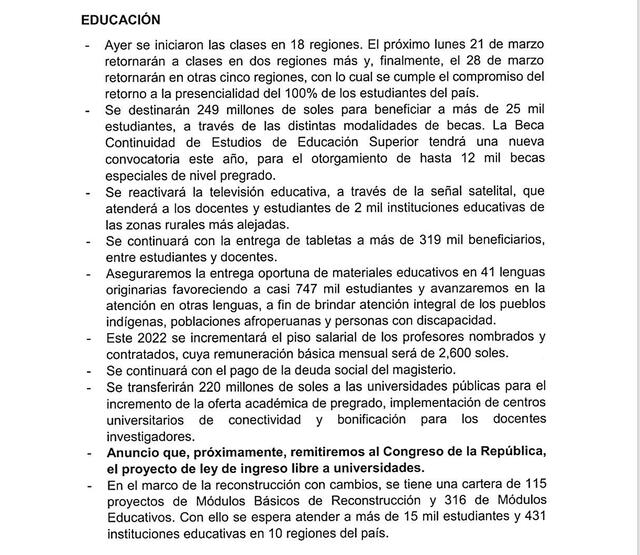 Mensaje que el presidente dio este martes 15 de marzo