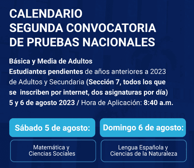 Los próximos exámenes de las Pruebas Nacionales 2023 serán en agosto. Foto: Ministerio de Educación de la República Dominicana   