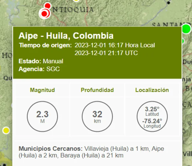 Sismo en Colombia. Foto: SGC   