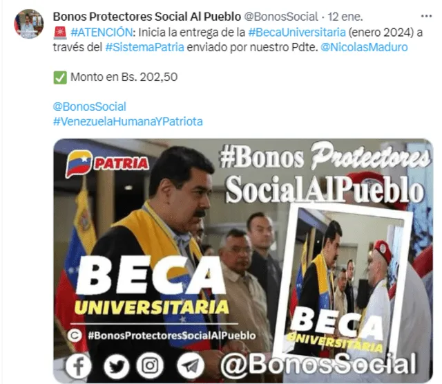 Los bonos siempre se anuncian desde esta cuenta de X. Foto: Bonos Protectores Social Al Pueblo/X