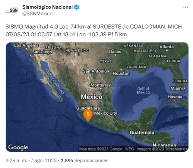 Último temblor hoy en México. Foto: SSN