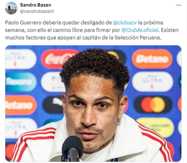 Este 2024, Paolo Guerrero juega por primera vez en la máxima categoría del fútbol peruano. Foto: captura de Sandro Bazán/X   