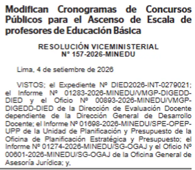 Modifican Cronogramas de Concursos Públicos para el Ascenso de Escala de profesores de Educación Básica Modifican Cronogramas de Concursos Públicos para el Ascenso de Escala de profesores de Educación Básica