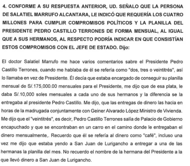 Las declaraciones que dio la empresaria Sada Goray a la Fiscalía por sus vínculos con el gobierno de Pedro Castillo. Foto: difusión.   