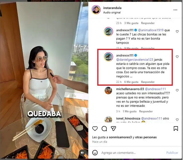 André negó salir o estar en una relación con una persona que le pida cosas. Foto: Instagram. André negó salir o estar en una relación con una persona que le pida cosas. Foto: Instagram.