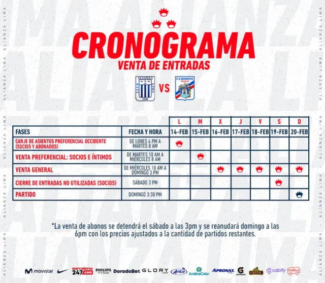 Cronograma para obtener las entradas del Alianza Lima vs. Carlos Mannucci. Foto: Twitter Alianza Lima