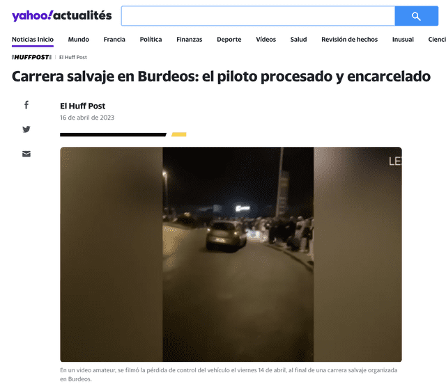 El video del choque de automóvil circula, por lo menos, desde abril de 2023. Foto: captura en Yahoo!   