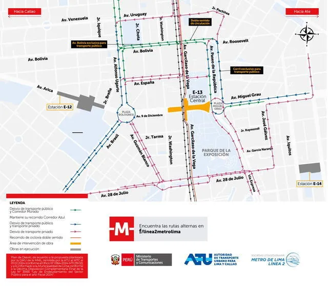  Plan de desvío por Línea 2 del Metro de Lima. Foto: ATU  