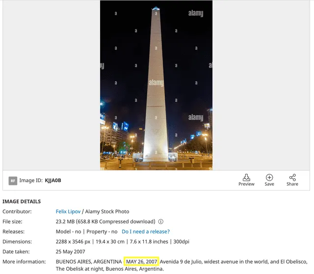 Publicación en Alamy. Foto: captura LR/Alamy.