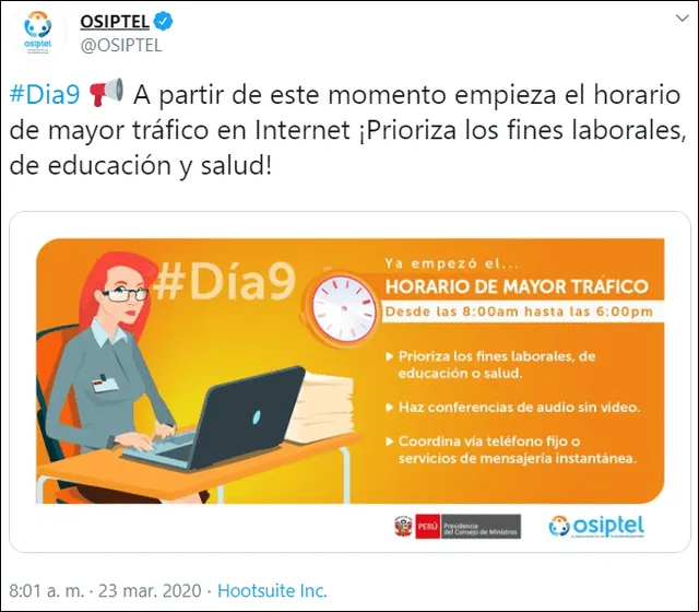 Osiptel pide tener precaución del tráfico en Internet.