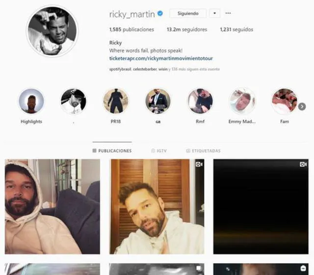 Ricky Martin en Instagram.