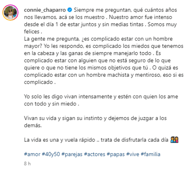  Connie Chaparro habla sobre su relación con Sergio Galliani. Foto: Instagram/Connie Chaparro 