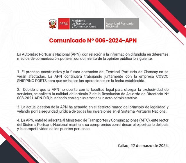  Pronunciamiento de la APN. Fuente: APN 