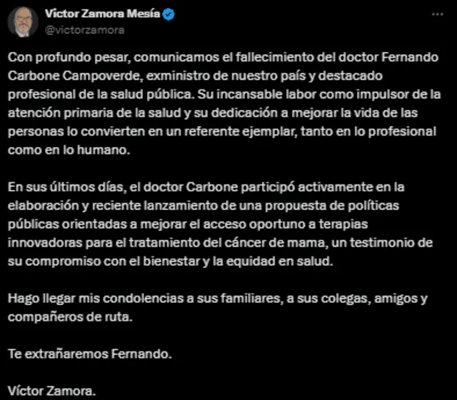 Tweet de Víctor Zamora vía X.   