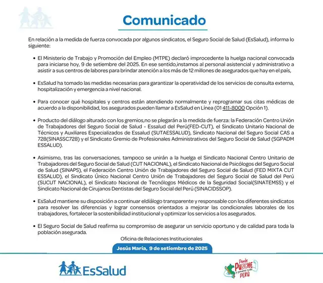EsSalud declara improcedente huelga nacional de enfermeras convocada por SINESS. Foto: EsSalud   