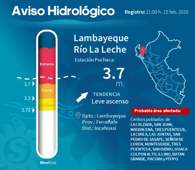 Sebamhi advierte que desborde de ríos afectaría a 16 pueblos. Foto: Senamhi Sebamhi advierte que desborde de ríos afectaría a 16 pueblos. Foto: Senamhi