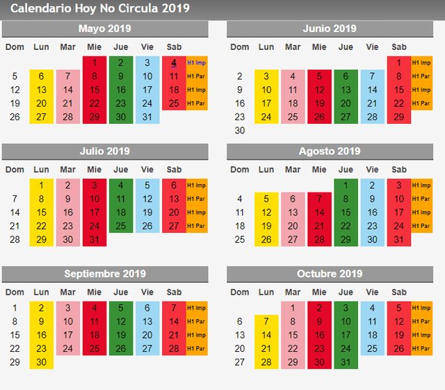 Hoy No Circula: calendario