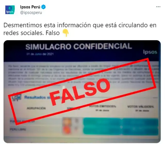 Comunicado de Ipsos Perú. Foto: captura en Twitter / Ipsos.