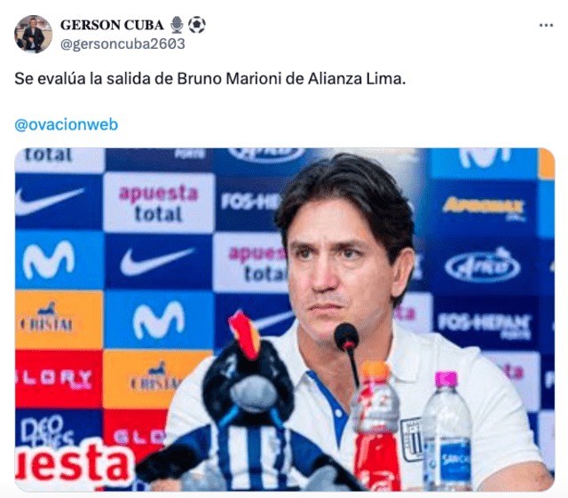 Situación de Bruno Marioni en Alianza Lima tras perder el clásico. Foto: Twitter/Gerson Cuba   