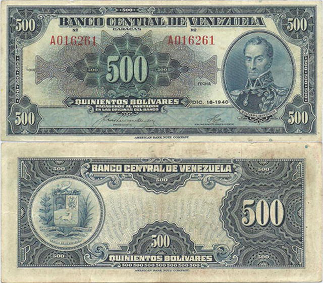 Así se ve el anverso y reverso del billete de 500 bolívares de 1940. Foto: Numismatic Catalog of Venezuela