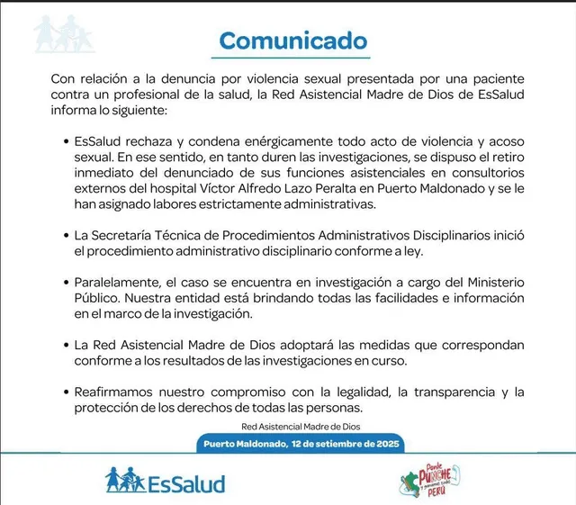 Comunicado de EsSalud. Foto: EsSalud Comunicado de EsSalud. Foto: EsSalud