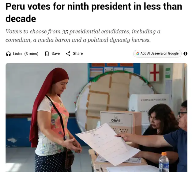 Elecciones en Perú. Foto: Al Jazeera Elecciones en Perú. Foto: Al Jazeera