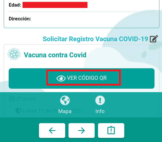 Al hacer clic en la opción Ver código QR te aparecerá tu certificado de vacunación digital. Foto: captura