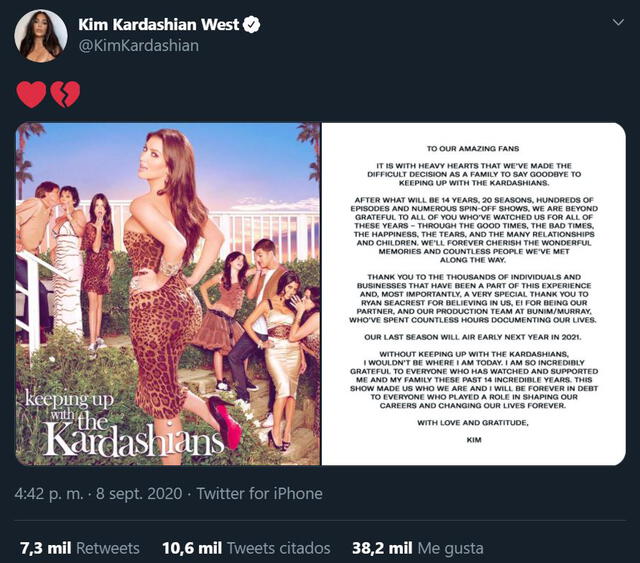 Kim Kaedashian compartió con sus fan un mensaje sobre el reality  - Crédito: @kimkardashian en TW