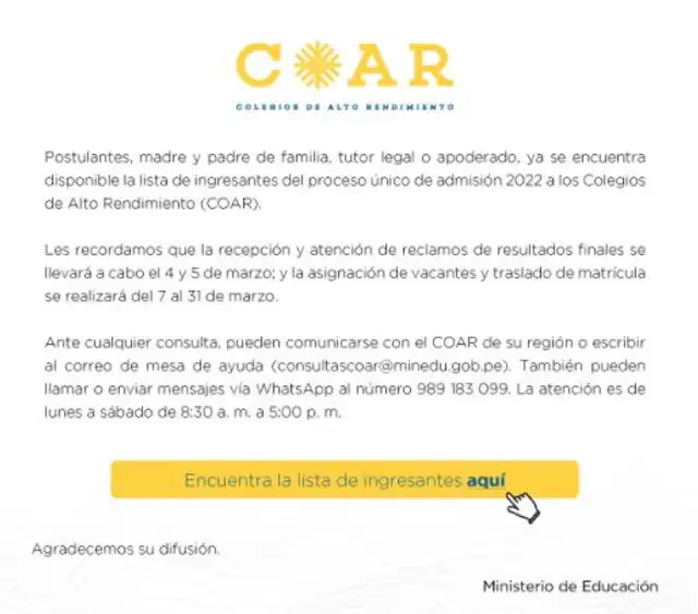 COAR. Foto: Minedu