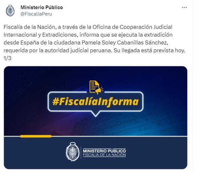 Pamela Cabanillas es acusada de liderar a los QR de la Estafa. Foto: Twitter / @FiscaliaPeru   