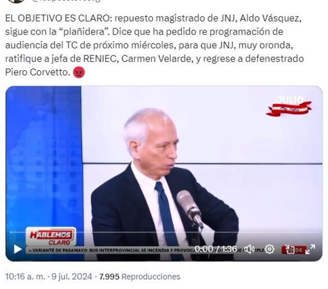  Desinformación sobre Aldo Vásquez, miembro de la JNJ. Foto: captura en X.<br><br>    