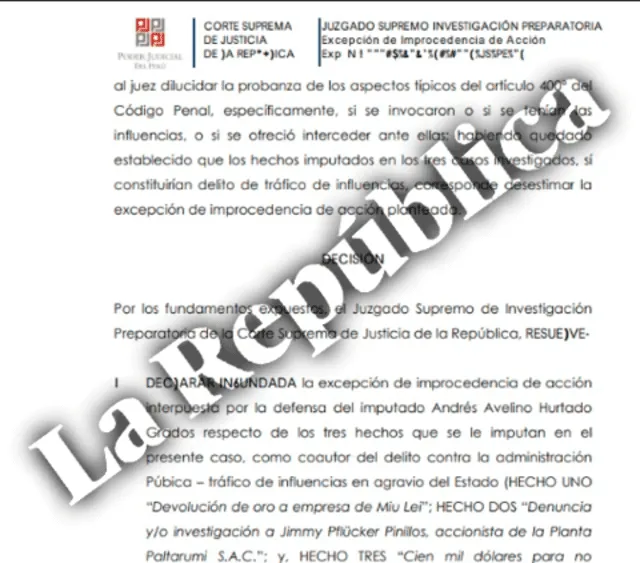   Resolution that declares unfounded appeal in favor of Hurtado Grados | Photo: lr.    