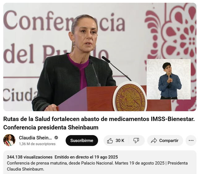 <em> Transmisión de las Mañaneras de Sheinbaum del 19 de agosto de 2025. Foto: captura de pantalla</em>   