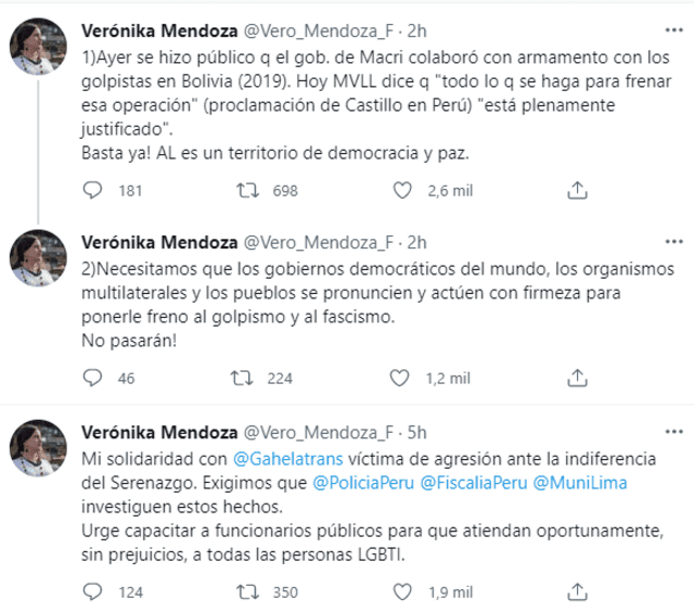 Publicaciones de Verónika Mendoza. Publicaciones de Verónika Mendoza.