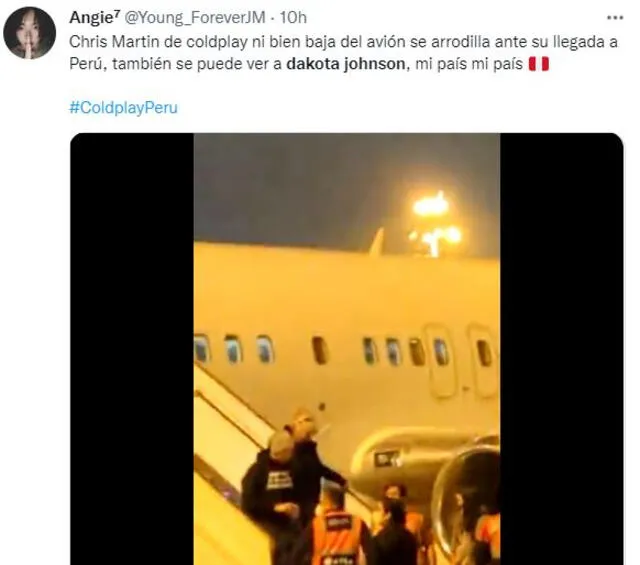 Chris Martin llega a Lima acompañado. Foto: captura/Twitter