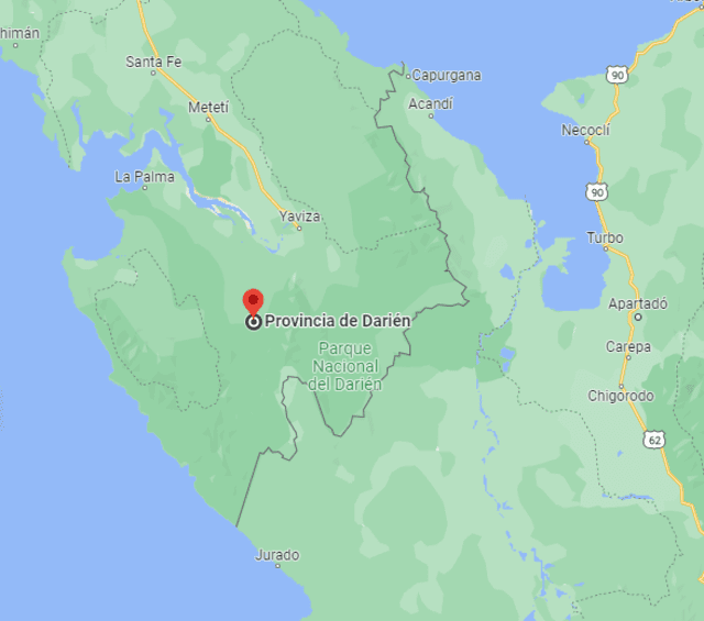  El Tapón del Darién es el bosque que rompe la Panamericana con 100 km de distancia. Foto: Google Maps   