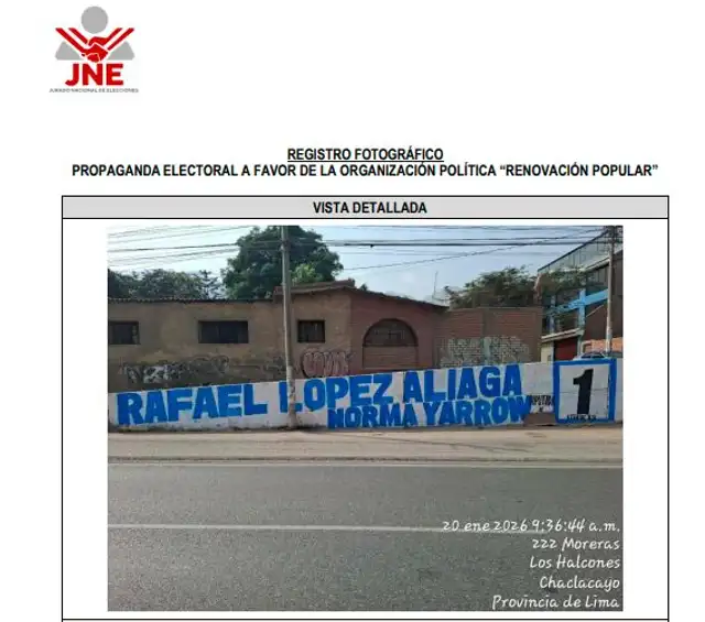 El JEE detectó propaganda electoral a favor de Renovación Popular El JEE detectó propaganda electoral a favor de Renovación Popular