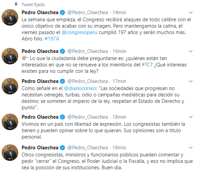 Hilo de tuits de Pedro Olaechea.