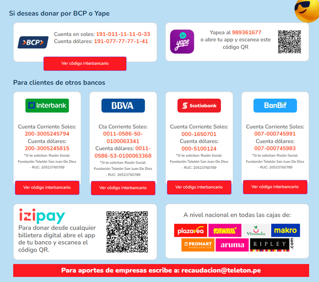 Estas son las cuentas bancarias para las personas que estén dispuesto ha apoyar a la Teletón 2023. Foto: Teletón   