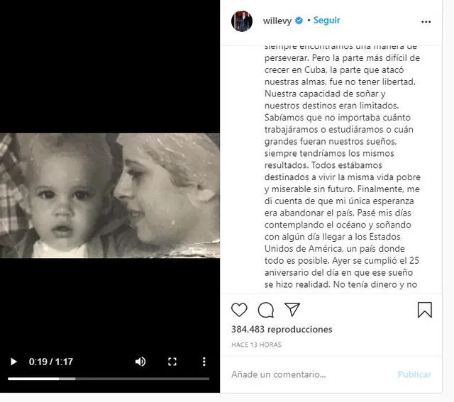 William Levy recuerda su infancia en Instagram