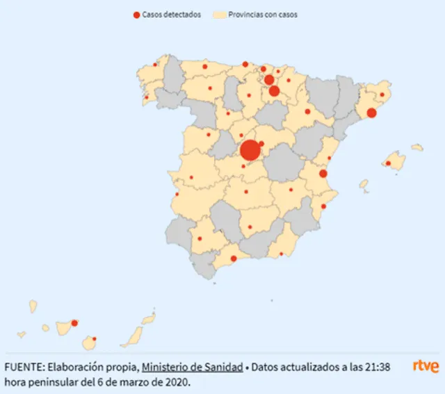 Mapa de coronavirus en España. RTVE.