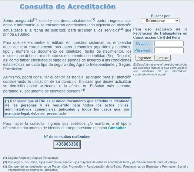 Plataforma oficial de EsSalud. Foto: captura