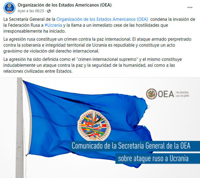 Comunicado de la Secretaría General de la OEA emitido el jueves 24. Foto: captura de Facebook