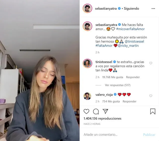 La publicación de Sebastián Yatra en Instagram, dedicada a su novia.