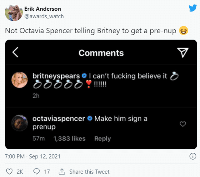 No Octavia Spencer diciéndole a Britney que consiga un acuerdo prenupcial. Foto: captura de Twitter